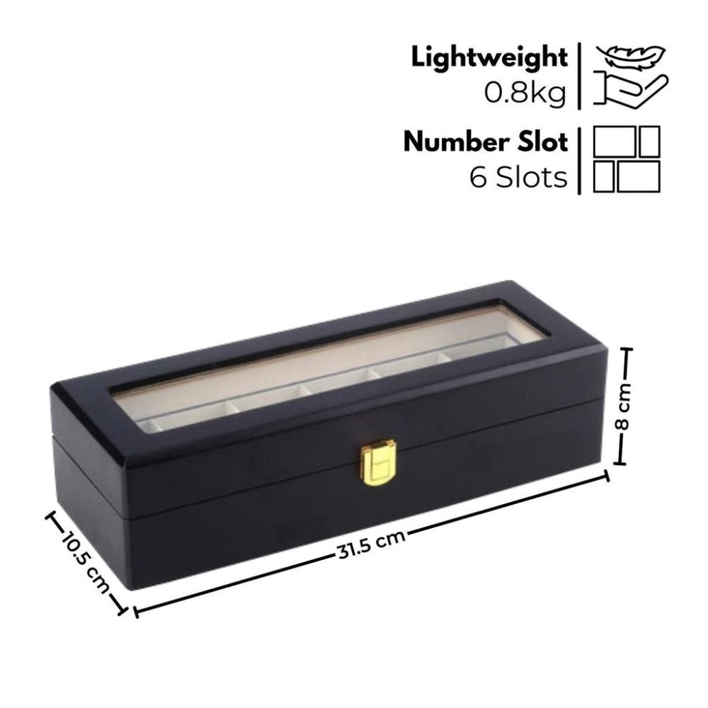 6 Slot Watch Display Box - Black Wood