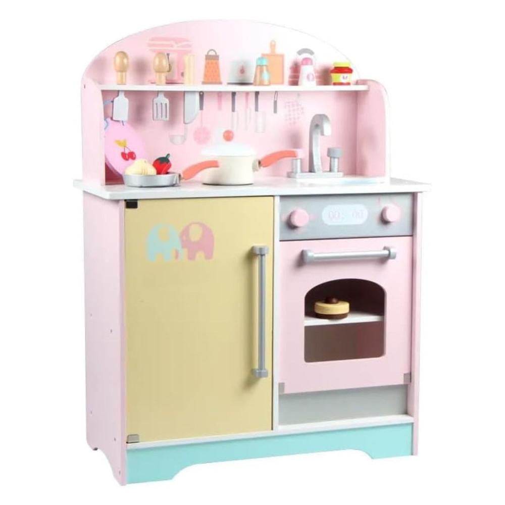 Wooden Kitchen Playset for Kids (Japanese Style Kitchen Set - Pink)