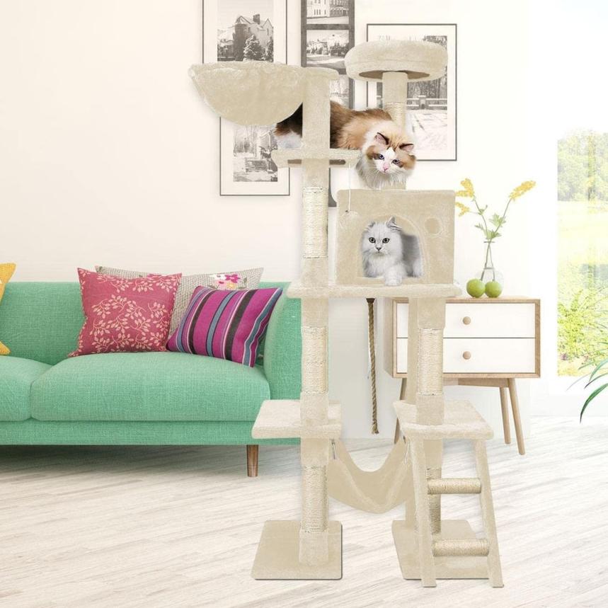 Plush Cat Condo Cat Tree Beige - 155cms