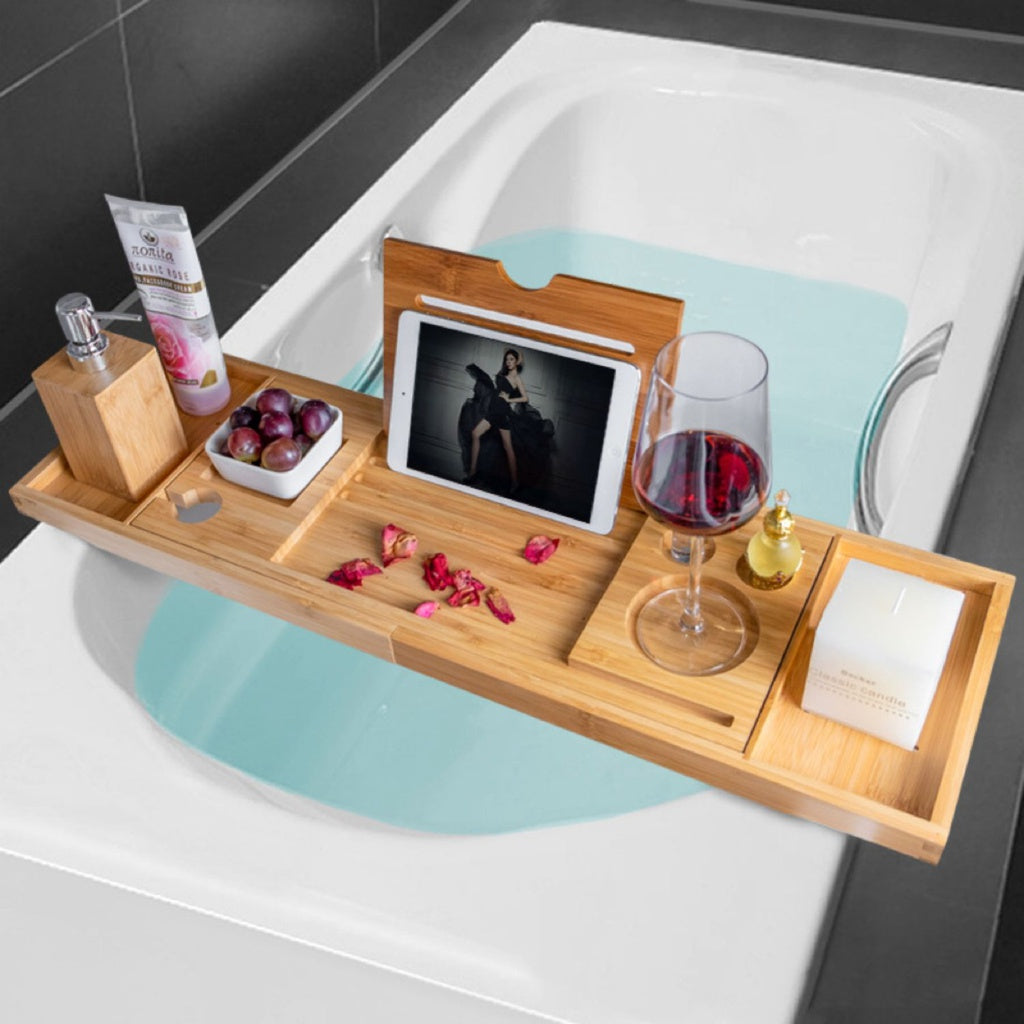 Expandable Bamboo Bathtub Caddy Trays