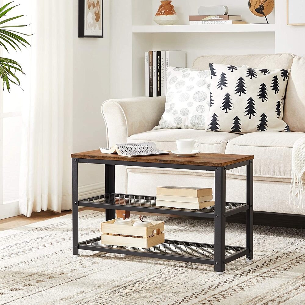 3 Tier Shoe Storage Bench 73cm - Rustic Brown and Black