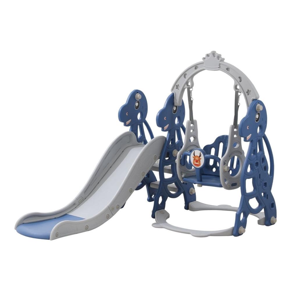 Kids Slide and Swing Set with Basketball Hoop (Blue Dinosaur)