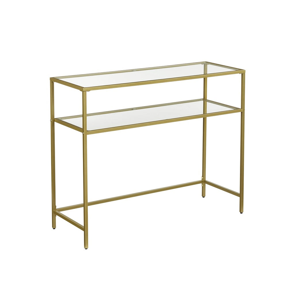 Tempered Glass Console Table with Storage Shelf