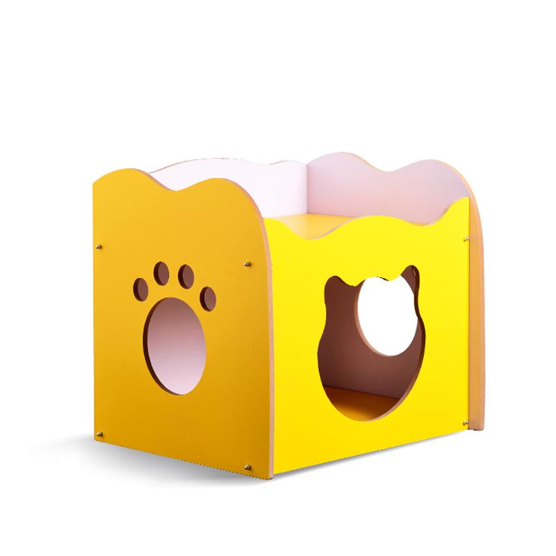 Pet House Wooden Cat Paw Shape Hole (Yellow)