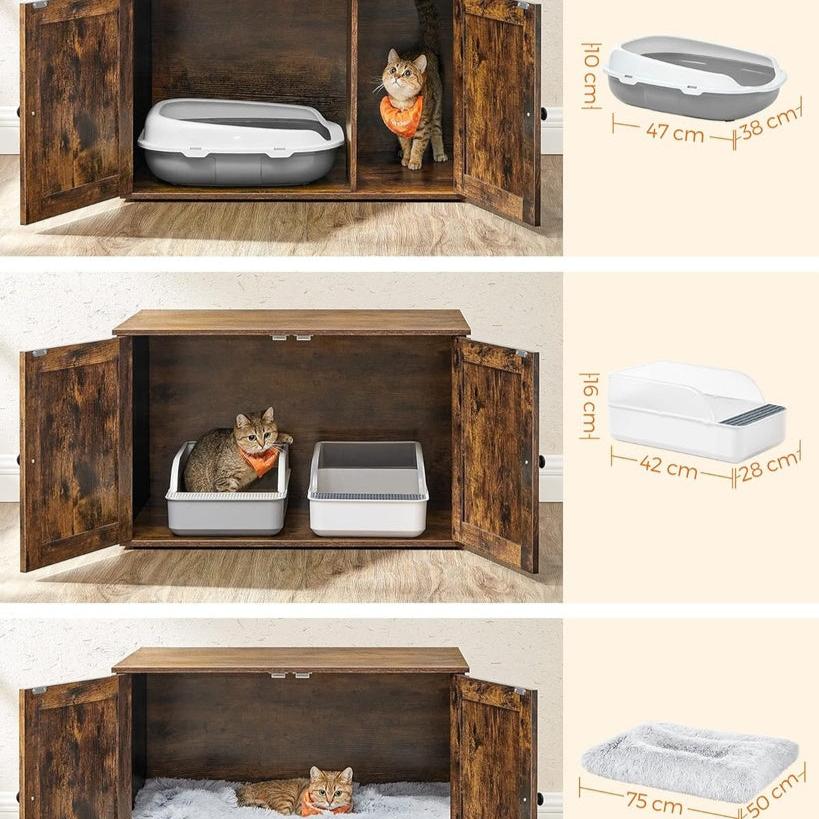 Cat Litter Box with Removable Divider Table - Vintage Brown