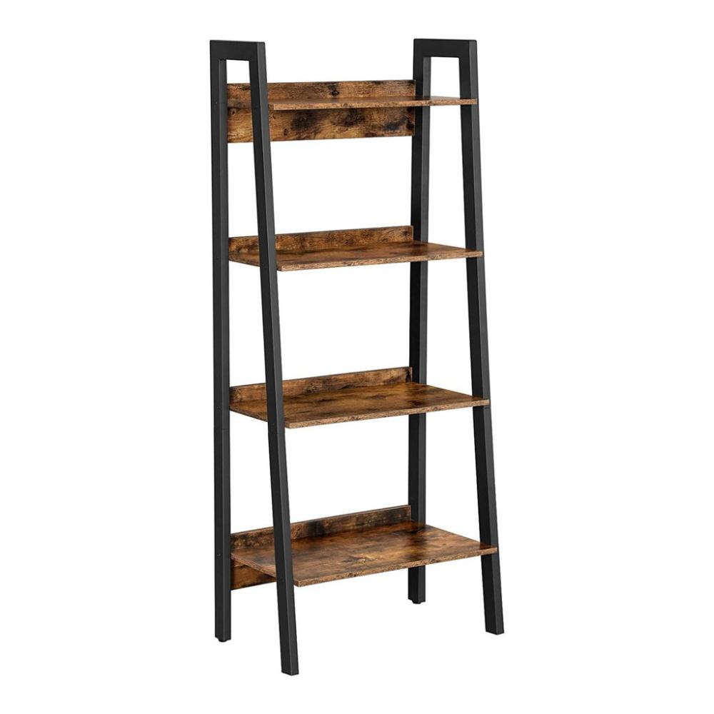 Ladder Shelf 4-Tier Home Office Bookshelf - Rustic Brown and Black