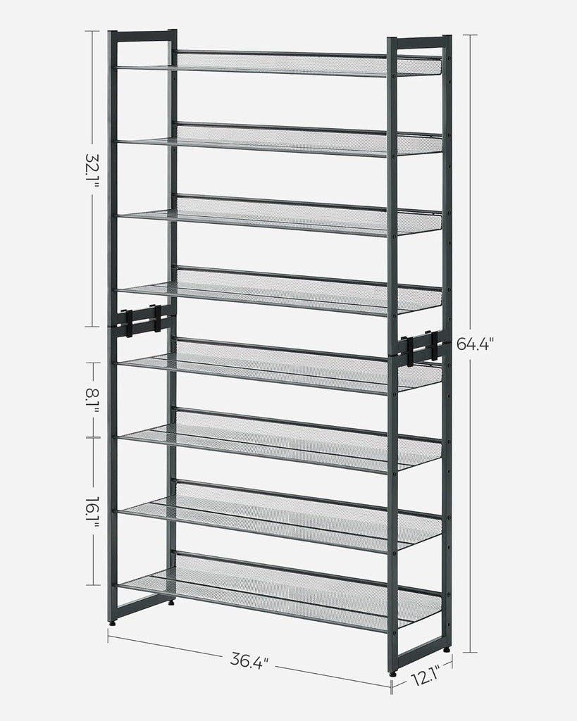 8-Tier Shoe Rack Storage 32 pairs with Adjustable Shelves - Gray