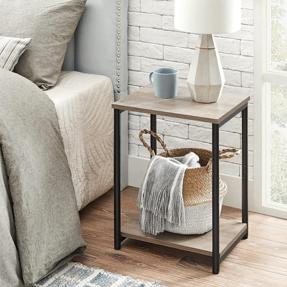 End Tables Set of 2 with Storage Shelf Steel Frame - Greige and Black