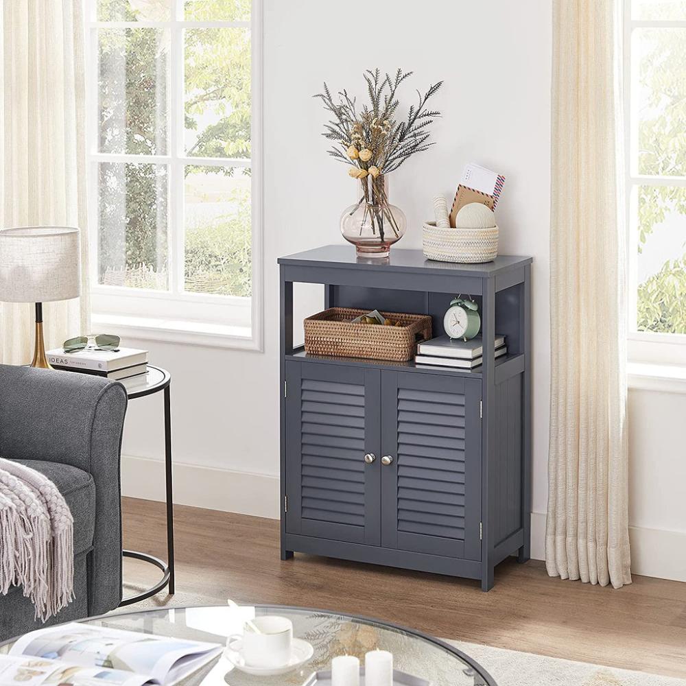 Floor Cabinet with Shelf and 2 Doors Gray