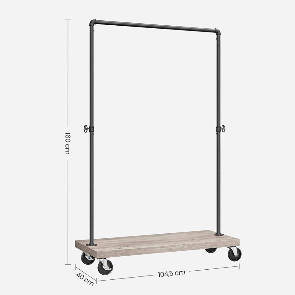 Clothes Rack Single Rail with Wheels Greige