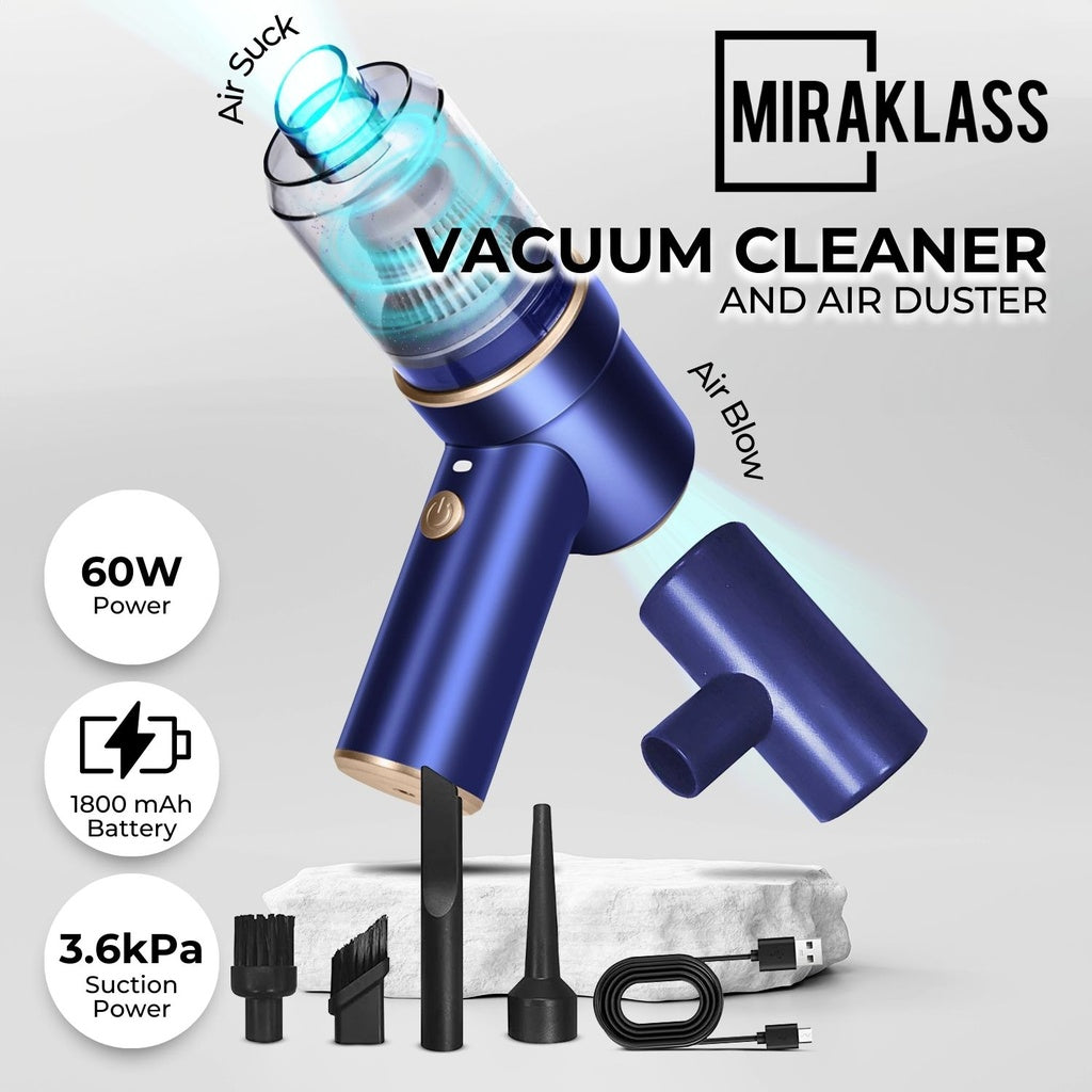 Rechargeable Cordless Air Duster and Vacuum Cleaner (Navy Blue)