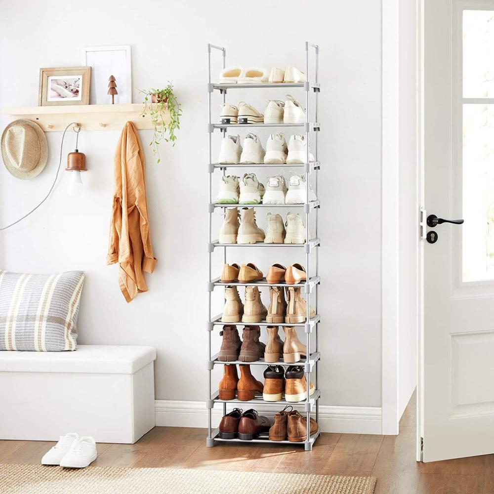 10-Tier Metal Shoe Rack Customizable Design - Grey