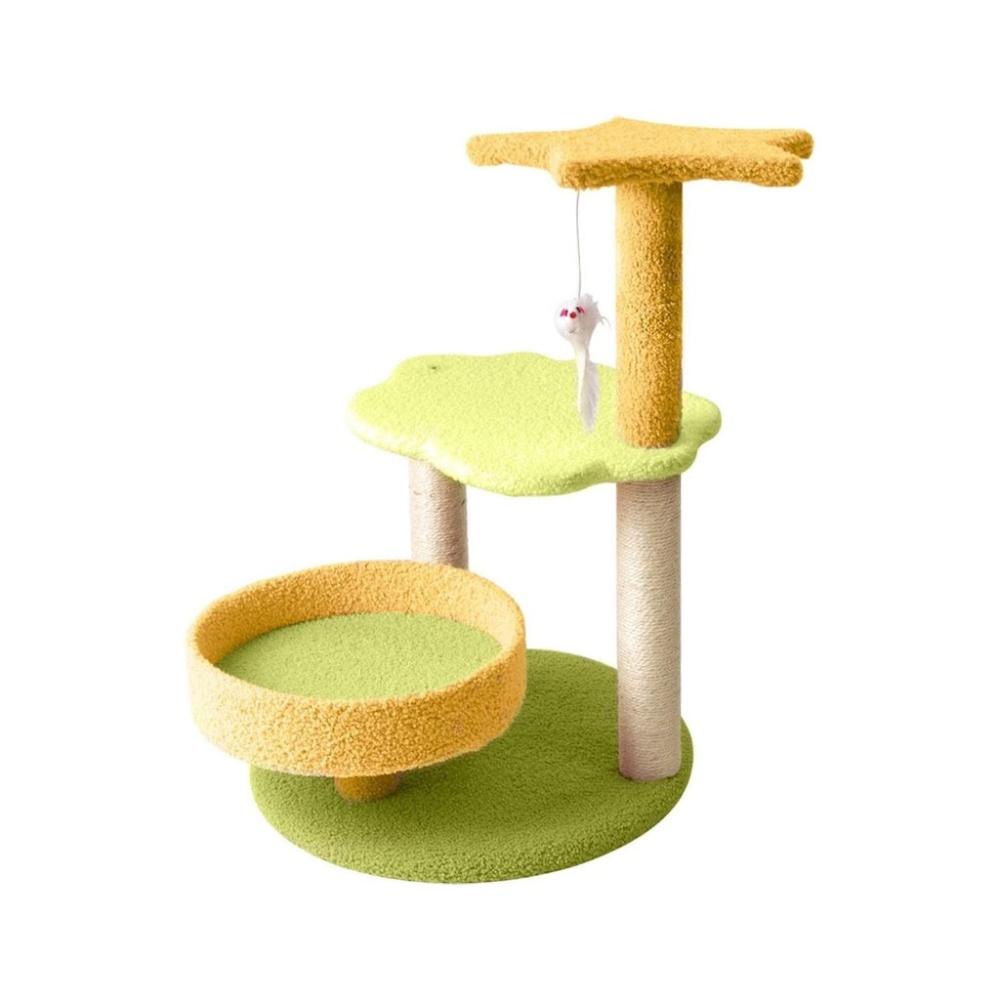 Galaxy Plush Scratching Post Cat Tree Yellow Green - 75cms