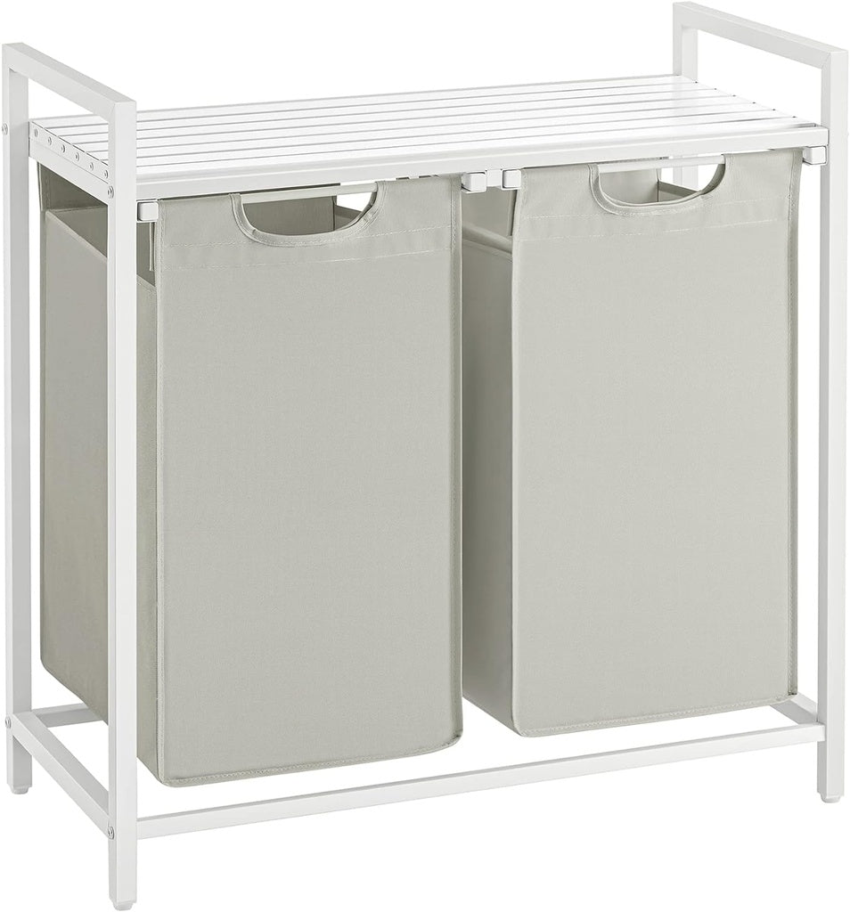 2 x 46L Laundry Hamper with Shelf - White