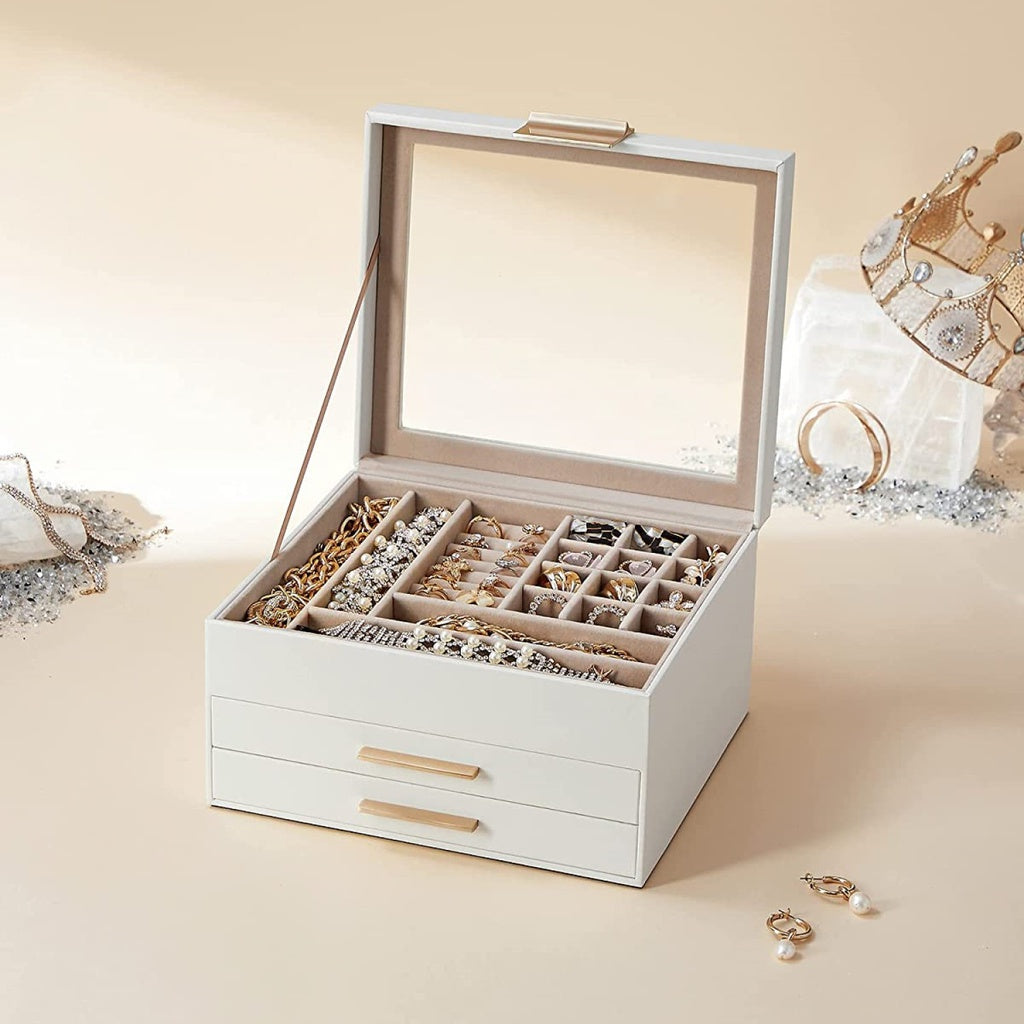 Jewelry Box 3-Layer with 2 Drawers - Cloud White