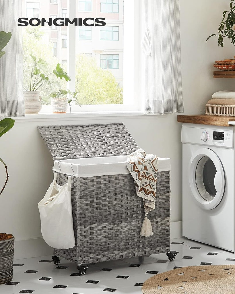 Laundry Hamper with Lid and Wheels - 140L - Grey