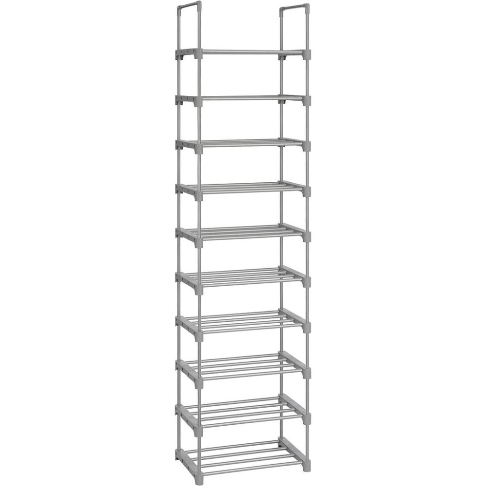 10-Tier Metal Shoe Rack Customizable Design - Grey