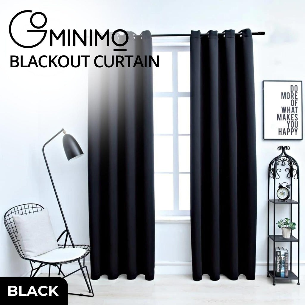 Set of 2 Thermal Insulated Blackout Window Curtains W132cm x D160cm - Black