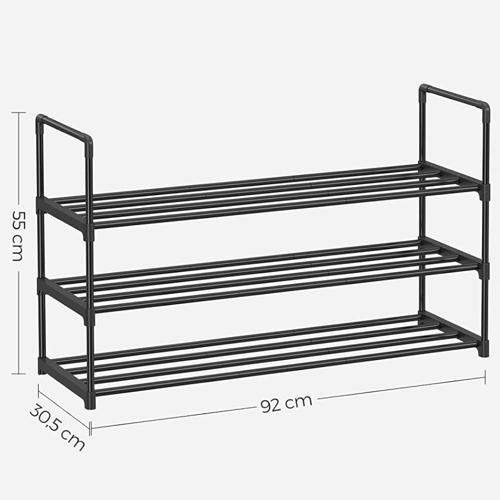 3-Shelf Metal Shoe Rack Entryway - Black