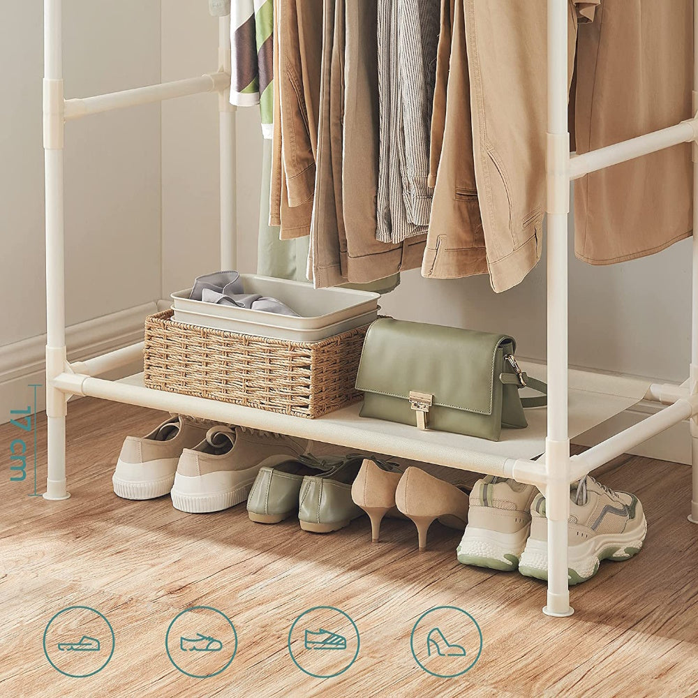 Metal Coat Rack with 2 Clothes Rails and Shelf