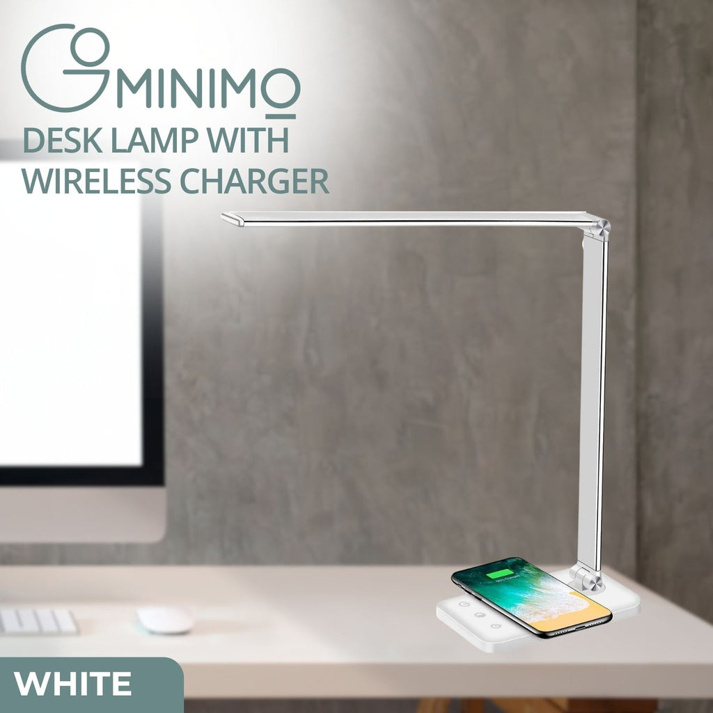 LED Desk Lamp with Wireless Charger & USB Charging Port (White)