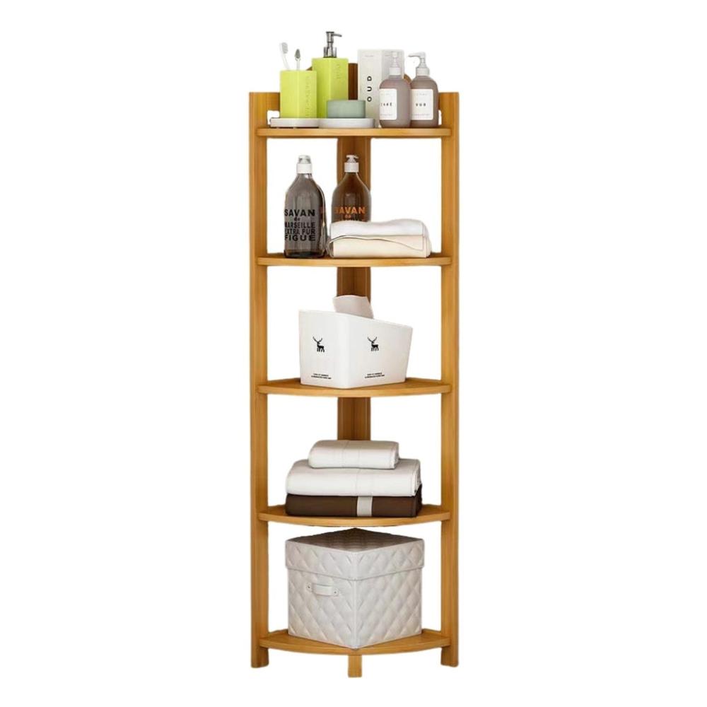 5 Tier Bamboo Corner Shelf Freestanding Bookcase