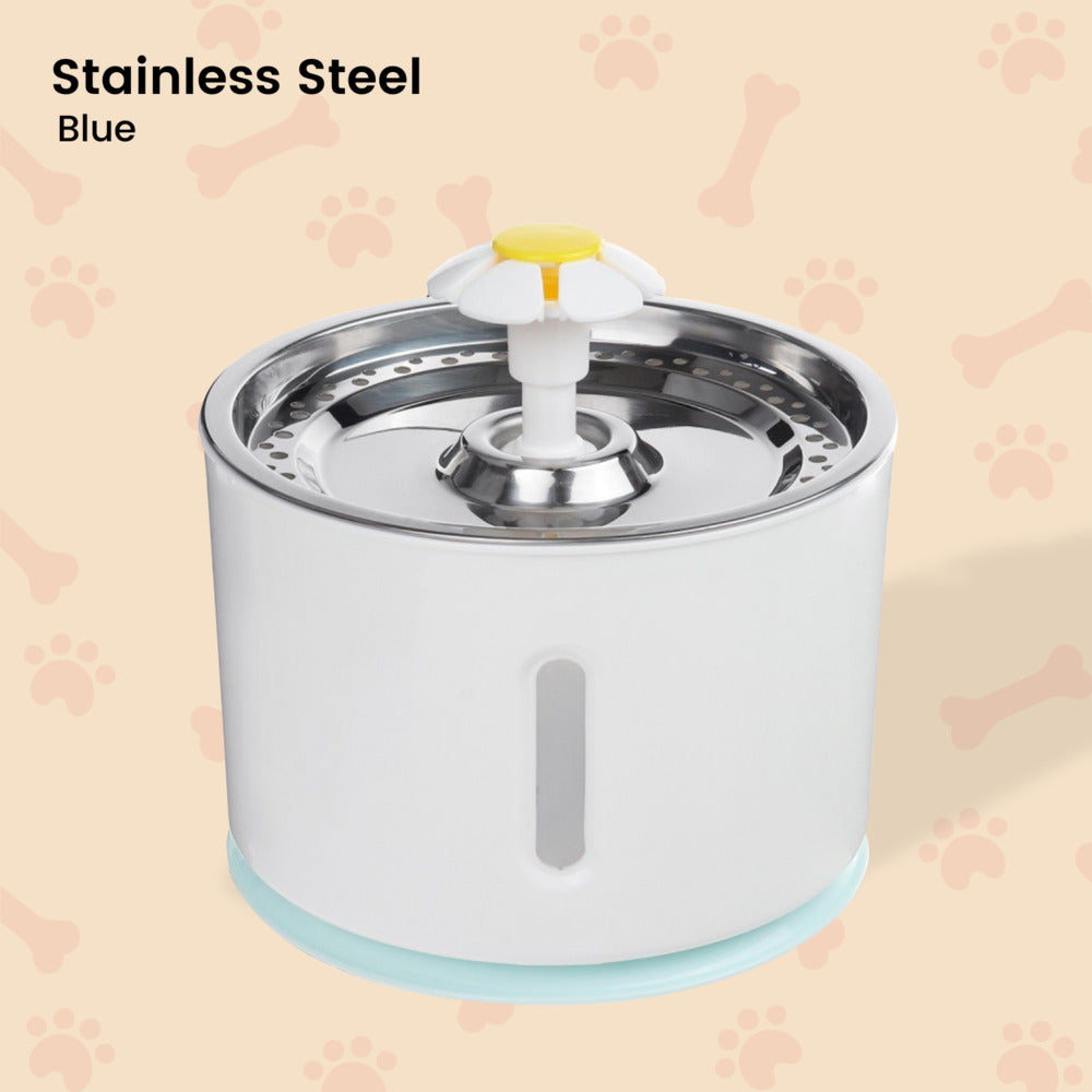 Stainless Steel Top Pet Water Fountain Drinking Dispenser And Filter - Blue