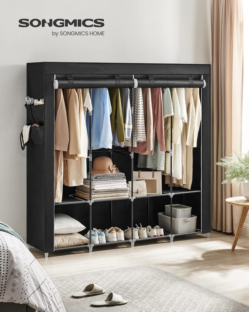 Clothes Wardrobe Portable Closet with Cover - Black