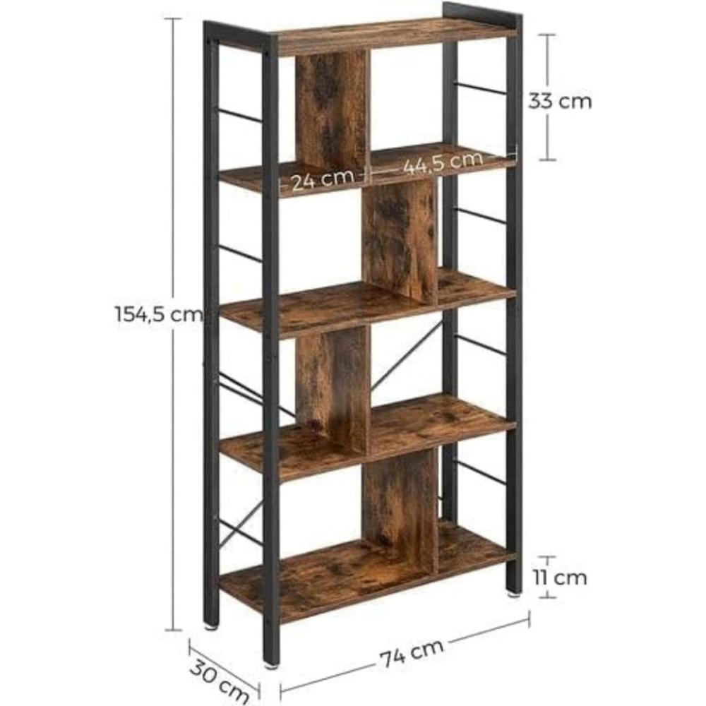 Metal Bookshelf Rustic Brown and Black