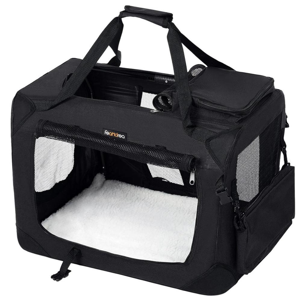 Dog Kennel Transport Box Folding Fabric Pet Carrier 70cm - Black