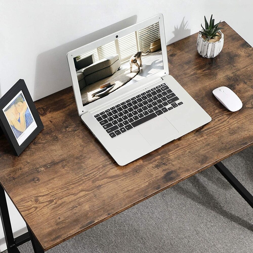 Computer Desk with Steel Frame Rustic Brown - 100cms