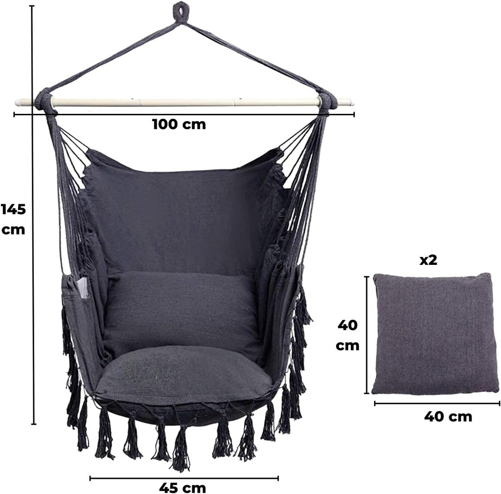 Hammock Chair Swing with Cushion and Pillow - Dark Grey