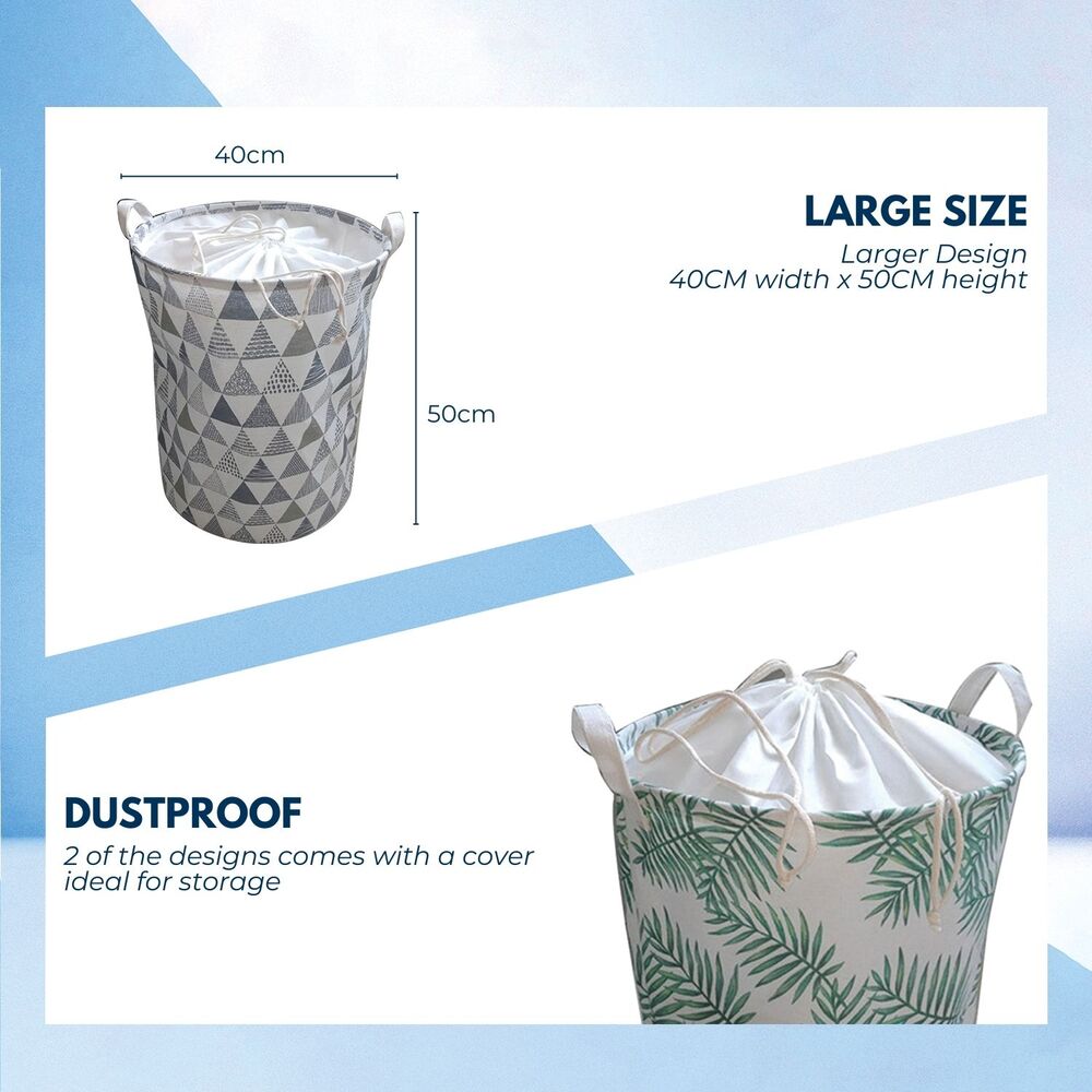 Round Foldable Green Leaves Design Laundry Basket