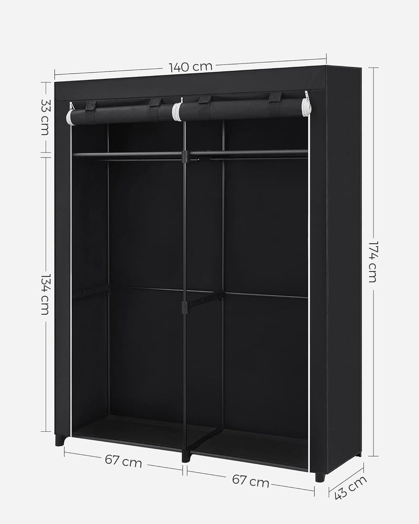 Clothes Storage Wardrobe with 2 Clothes Rails - Black