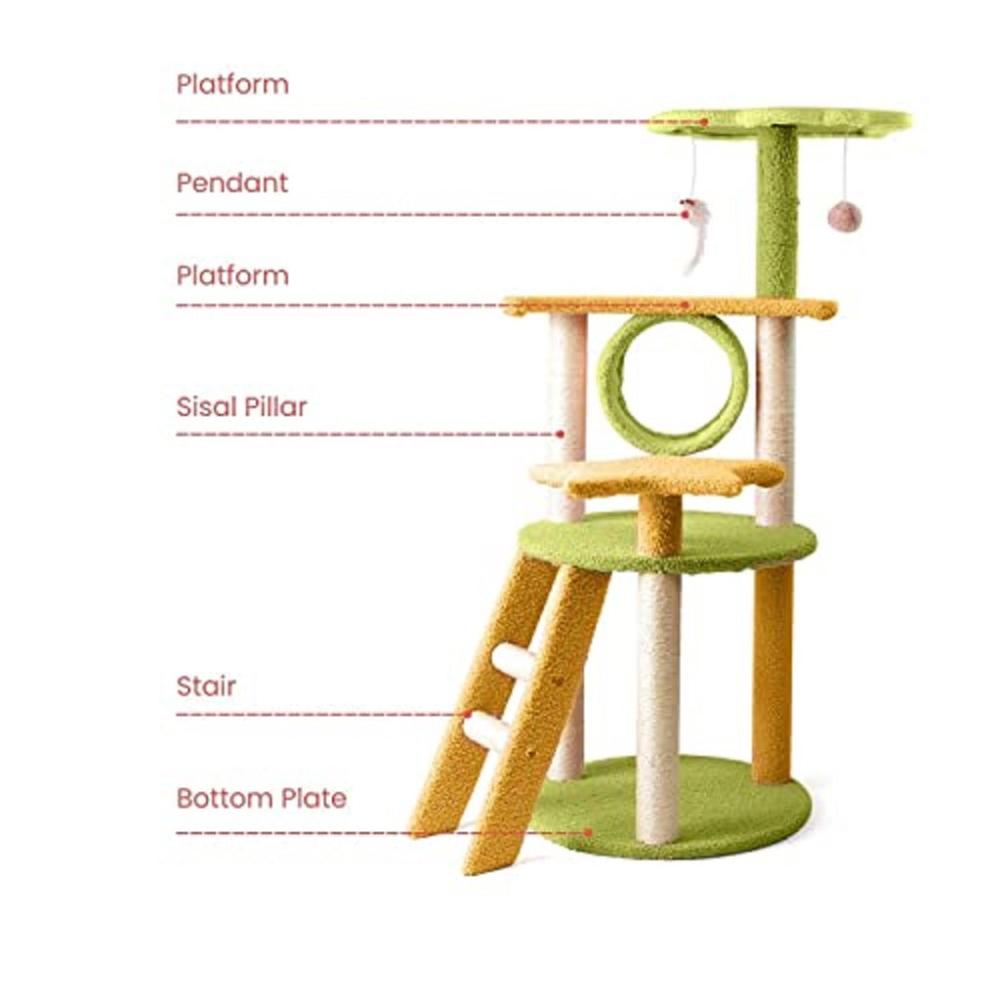 Galaxy Plush Cat Condo Cat Tree Yellow Green - 101cms