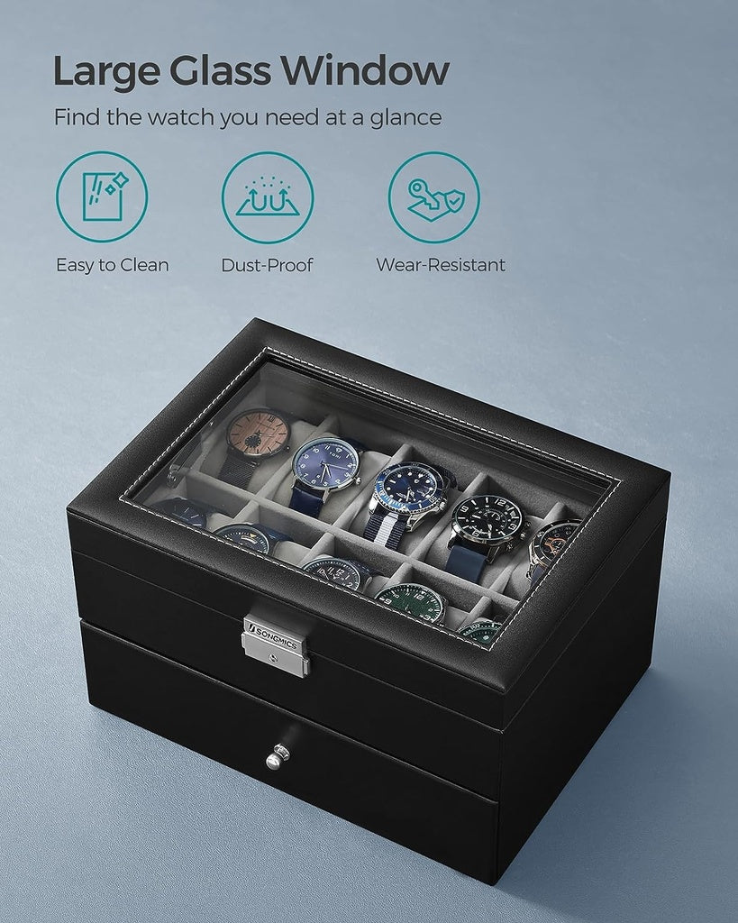 20-Slot 2 Layers Watch Box with Glass Lid