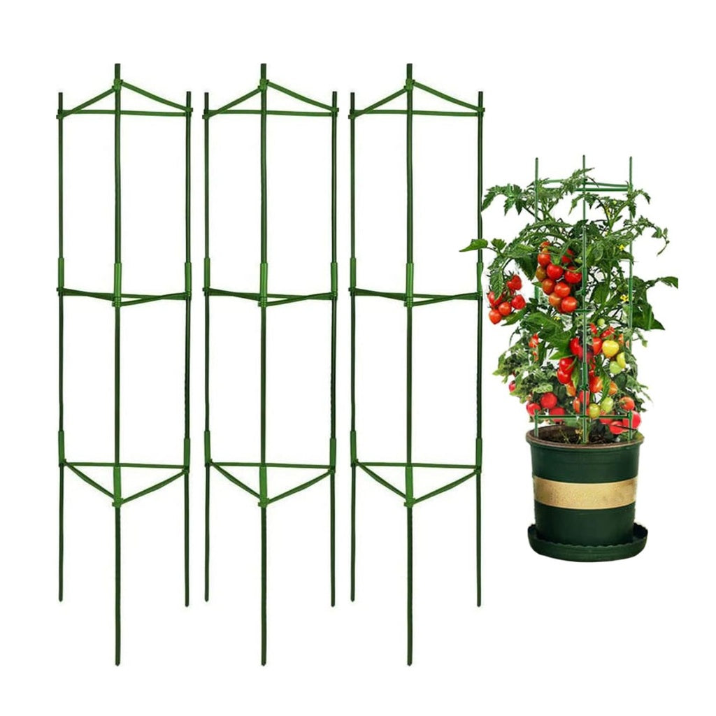 3 Sets Tomato Supports Cages with 20 Clips - Green