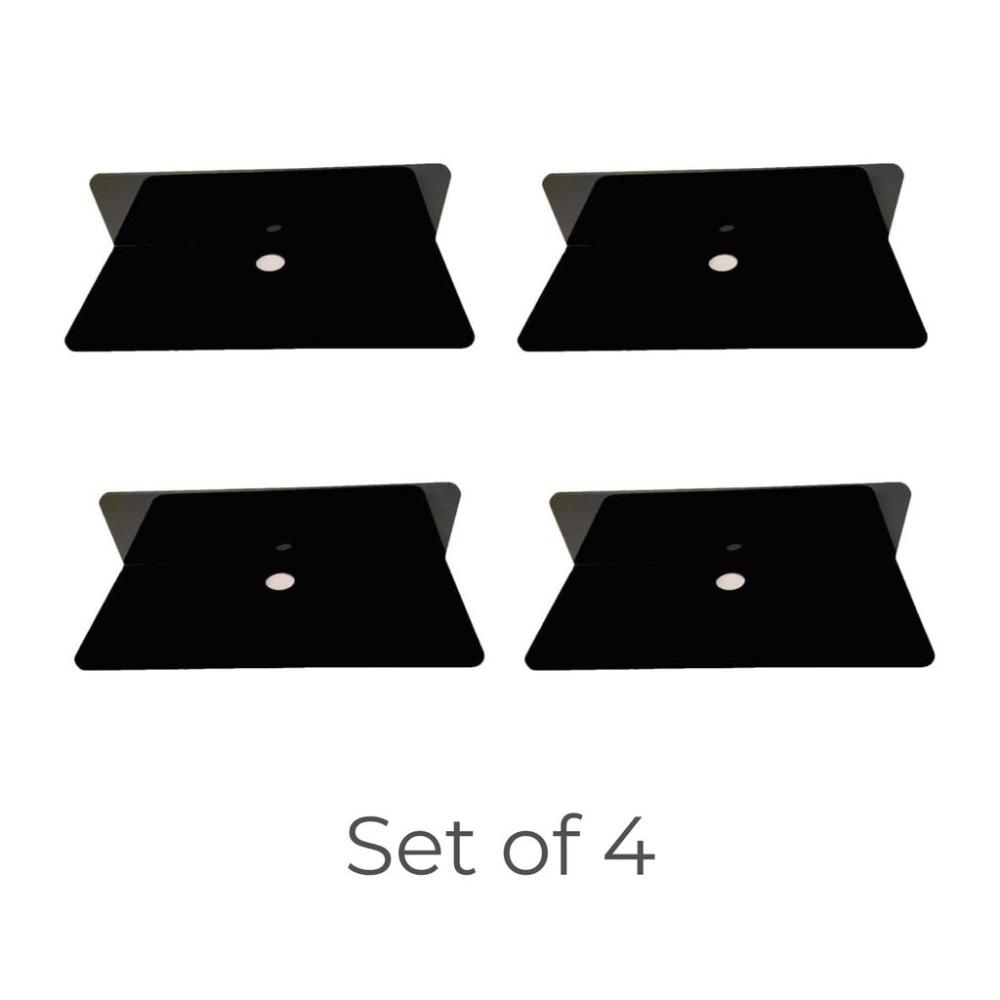 Acrylic Floating Wall Shelf Set of 4 with Cable Clips (Black)