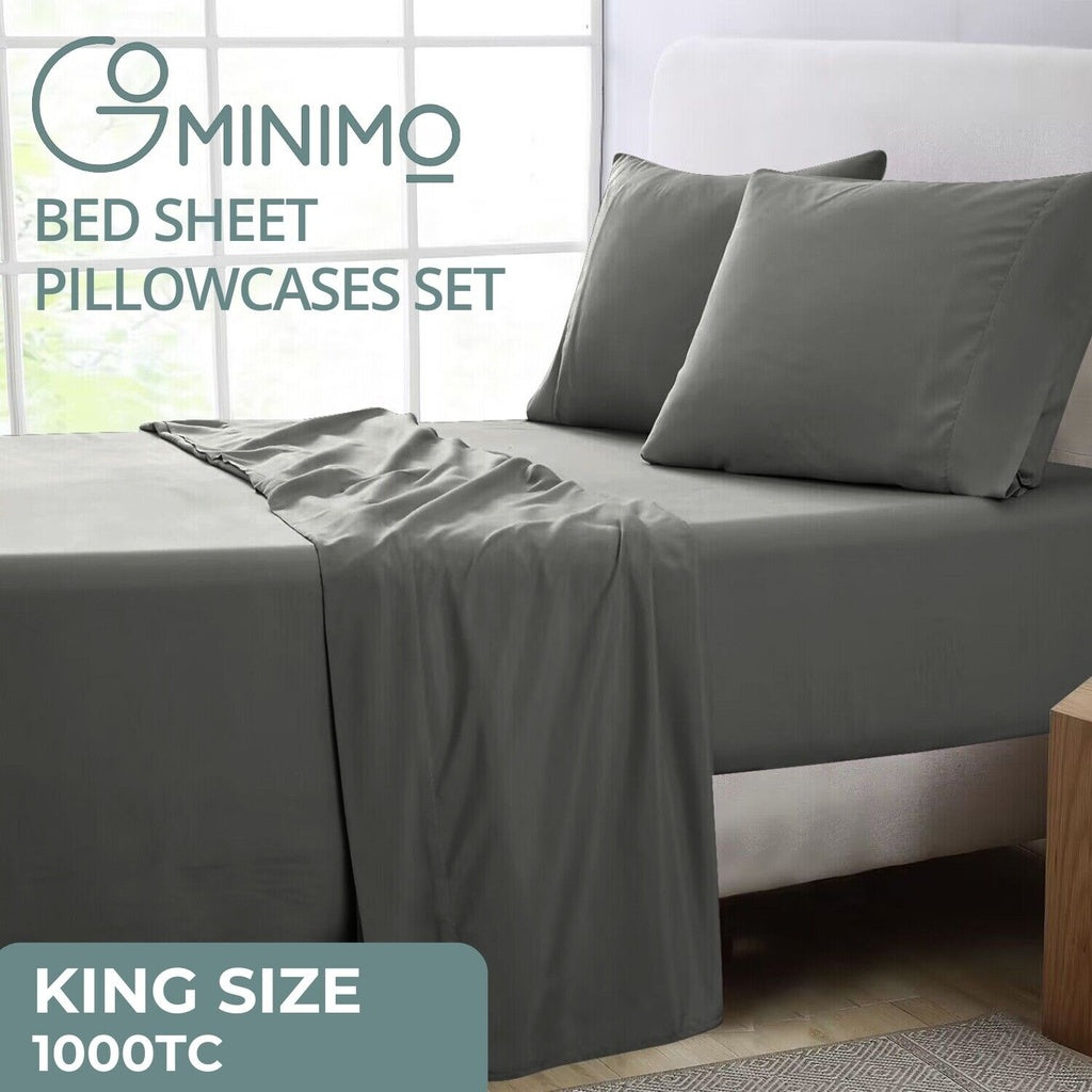 1000 Thread Count Ultra Soft Microfiber 4 Pcs Bed Sheet Set - King (Grey)