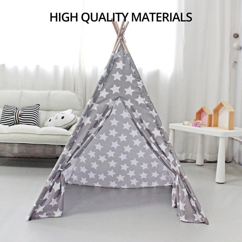 Kids Teepee Tent with Side Window - Grey Star