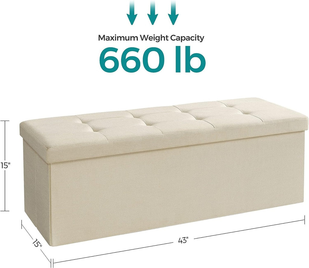 Folding Storage Ottoman Bench 109cm - Beige