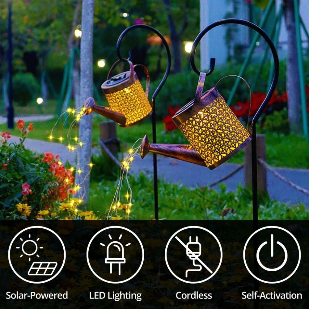 Solar Garden Lights with Watering Can Light (Brown)