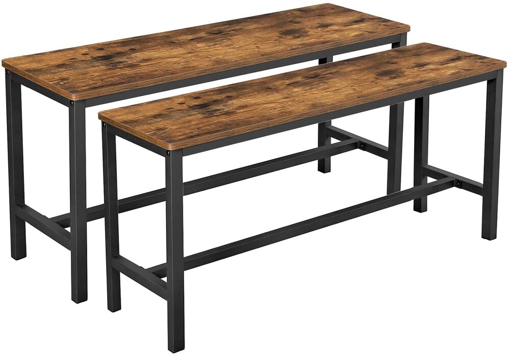 Timeless Rustic Brown Top Set of 2 Dining Benches