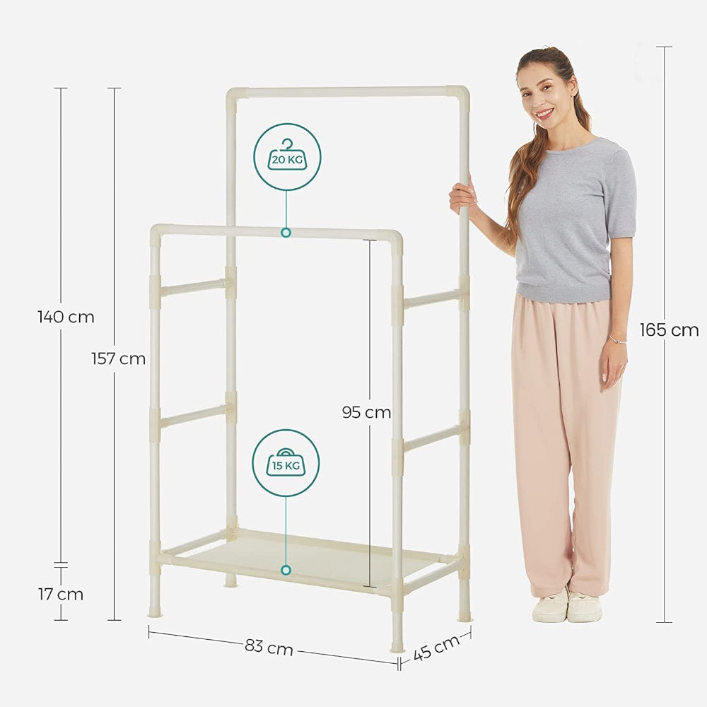 Metal Coat Rack with 2 Clothes Rails and Shelf