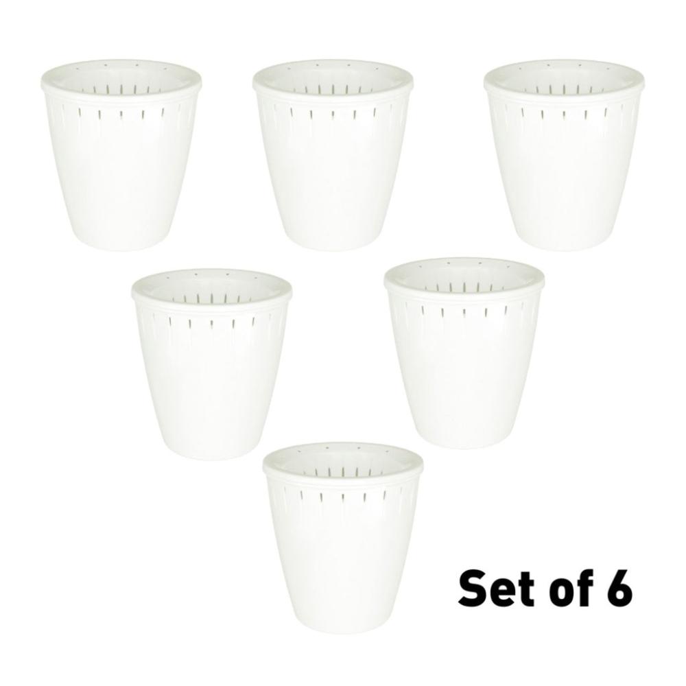 Plastic Self Watering Planter Flowerpots (White) - Set of 6