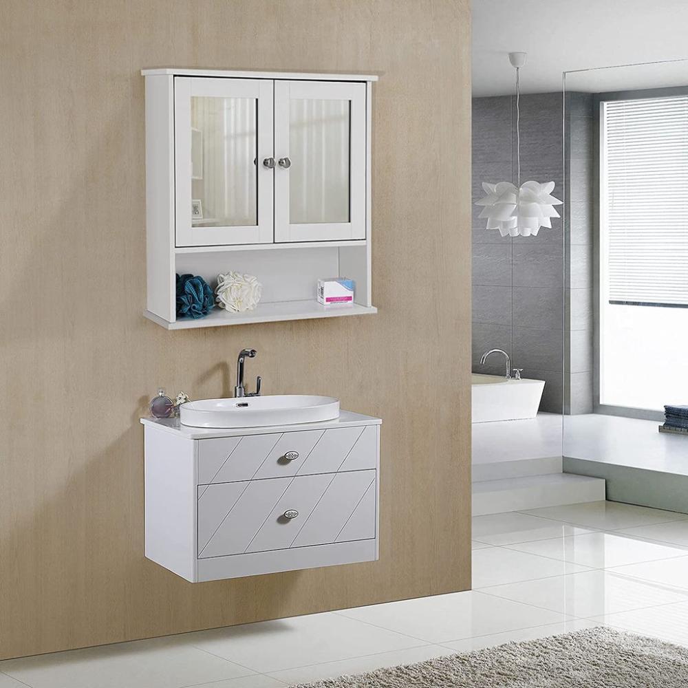 Durable Wall Cabinet with 2 Mirror Doors