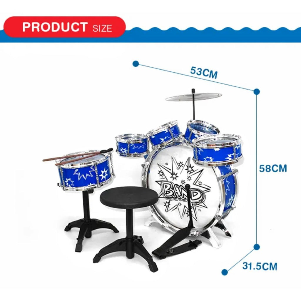 Kids 6pcs Drum Set with Drummer Seat (Blue)