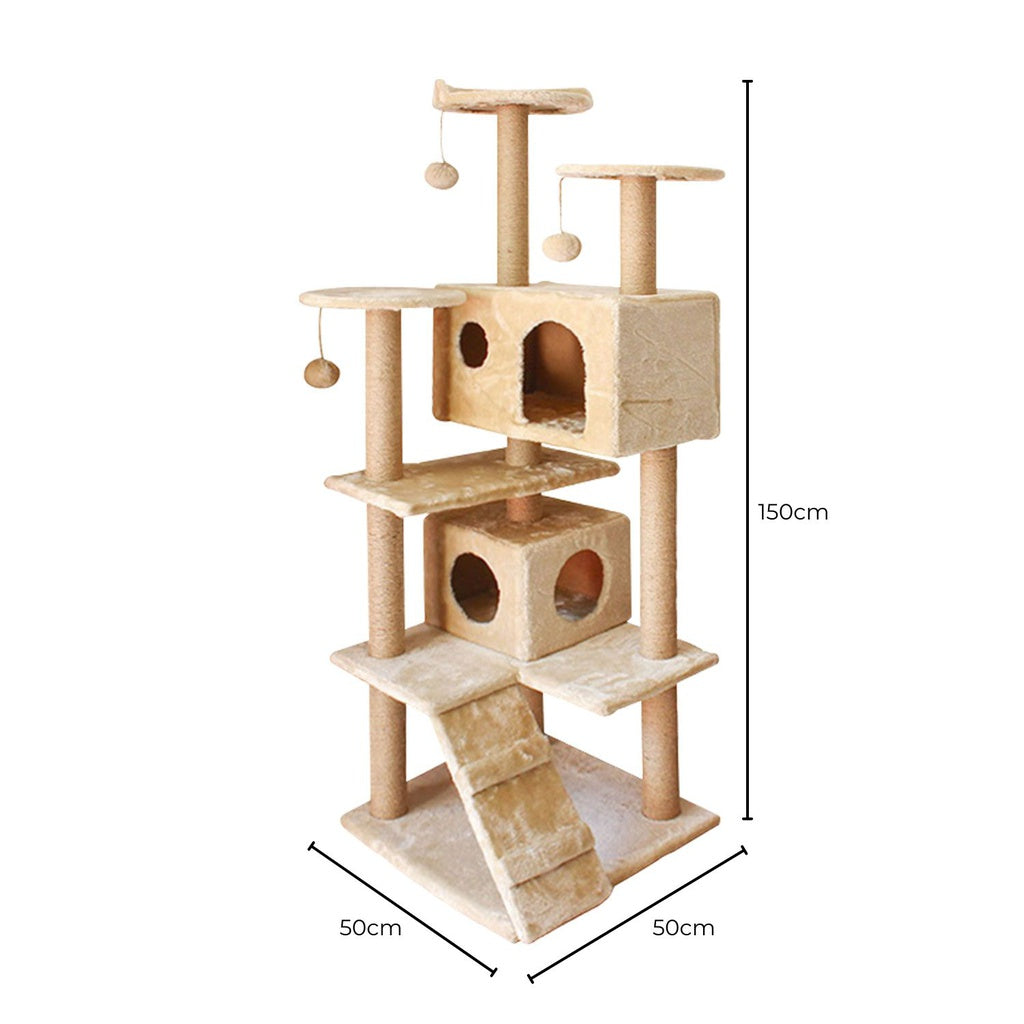 Plush Cat Condo Cat Tree Beige - 150cms