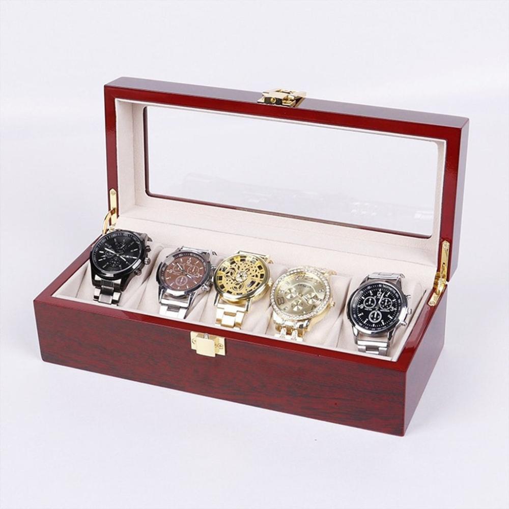 5 Slot Watch Display Box - Red Wood