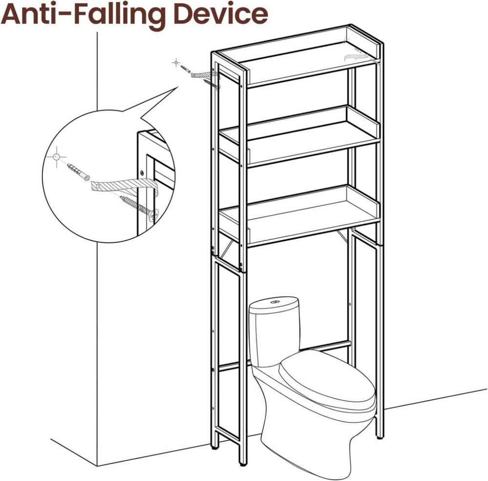 3-Tier Bathroom Storage Shelf Over Toilet Organizer - Rustic Brown and Black